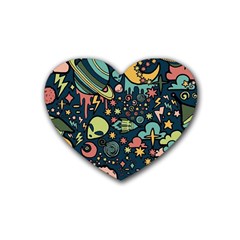 Alien Rocket Space Aesthetic Rubber Heart Coaster (4 Pack) by Sarkoni