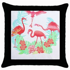 Flower Flamingo T- Shirt Floral Birds Flower Flamingo T- Shirt Throw Pillow Case (black) by EnriqueJohnson