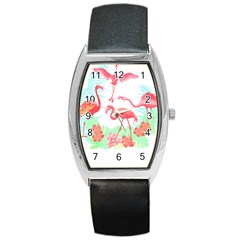 Flower Flamingo T- Shirt Floral Birds Flower Flamingo T- Shirt Barrel Style Metal Watch by EnriqueJohnson