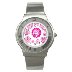 Flower Pattern T- Shirt Pink Psychedelic Floral Power Pattern T- Shirt Stainless Steel Watch