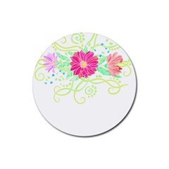 Flowers Illustration T- Shirtflowers T- Shirt (1) Rubber Round Coaster (4 Pack)