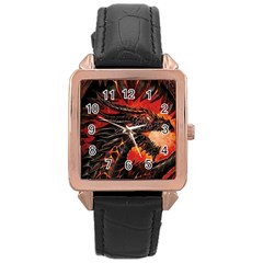 Dragon Rose Gold Leather Watch  by uniart180623