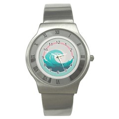 Tidal Wave Ocean Sea Tsunami Wave Minimalist Stainless Steel Watch by uniart180623