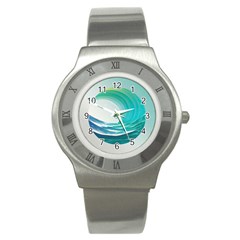 Tsunami Tidal Wave Wave Minimalist Ocean Sea Stainless Steel Watch by uniart180623