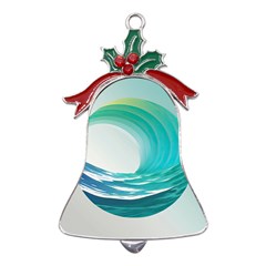 Tsunami Tidal Wave Wave Minimalist Ocean Sea Metal Holly Leaf Bell Ornament by uniart180623