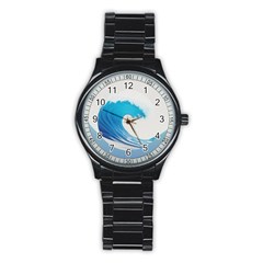 Wave Tsunami Tidal Wave Ocean Sea Water Stainless Steel Round Watch by uniart180623