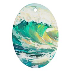 Waves Ocean Sea Tsunami Nautical Painting Oval Ornament (two Sides) by uniart180623