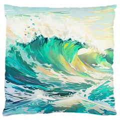 Waves Ocean Sea Tsunami Nautical Painting Large Premium Plush Fleece Cushion Case (two Sides) by uniart180623