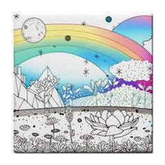 Rainbow Fun Cute Minimal Doodle Drawing Tile Coaster by uniart180623