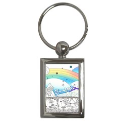 Rainbow Fun Cute Minimal Doodle Drawing Key Chain (rectangle) by uniart180623