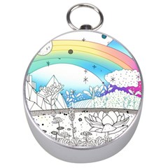 Rainbow Fun Cute Minimal Doodle Drawing Silver Compasses by uniart180623