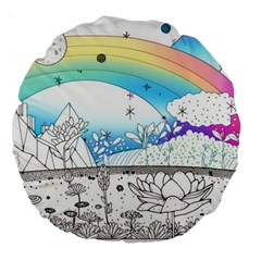 Rainbow Fun Cute Minimal Doodle Drawing Large 18  Premium Flano Round Cushions by uniart180623