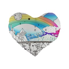 Rainbow Fun Cute Minimal Doodle Drawing Standard 16  Premium Flano Heart Shape Cushions by uniart180623