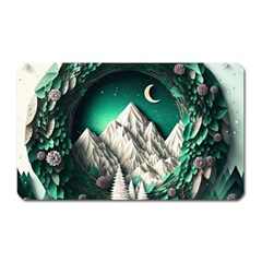 Christmas Wreath Winter Mountains Snow Stars Moon Magnet (rectangular) by uniart180623