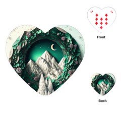 Christmas Wreath Winter Mountains Snow Stars Moon Playing Cards Single Design (heart) by uniart180623