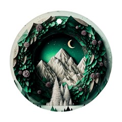 Christmas Wreath Winter Mountains Snow Stars Moon Round Ornament (two Sides) by uniart180623