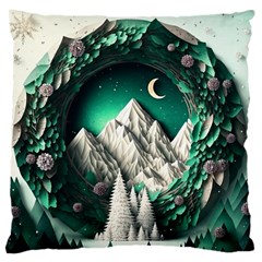 Christmas Wreath Winter Mountains Snow Stars Moon Large Cushion Case (two Sides) by uniart180623