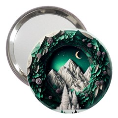 Christmas Wreath Winter Mountains Snow Stars Moon 3  Handbag Mirrors by uniart180623