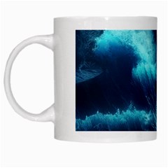 Moonlight High Tide Storm Tsunami Waves Ocean Sea White Mug by uniart180623