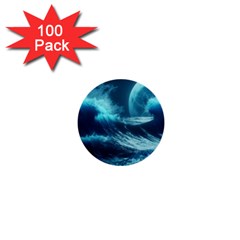 Moonlight High Tide Storm Tsunami Waves Ocean Sea 1  Mini Buttons (100 Pack)  by uniart180623