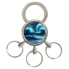 Moonlight High Tide Storm Tsunami Waves Ocean Sea 3-ring Key Chain by uniart180623