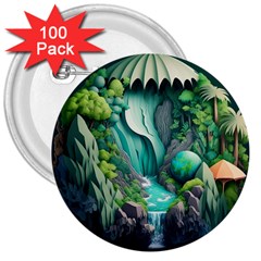 Waterfall Jungle Nature Paper Craft Trees Tropical 3  Buttons (100 Pack) 