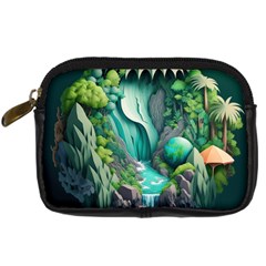 Waterfall Jungle Nature Paper Craft Trees Tropical Digital Camera Leather Case by uniart180623