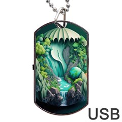 Waterfall Jungle Nature Paper Craft Trees Tropical Dog Tag Usb Flash (two Sides) by uniart180623