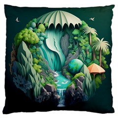 Waterfall Jungle Nature Paper Craft Trees Tropical Large Premium Plush Fleece Cushion Case (two Sides)