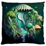 Waterfall Jungle Nature Paper Craft Trees Tropical Large Premium Plush Fleece Cushion Case (Two Sides) Front