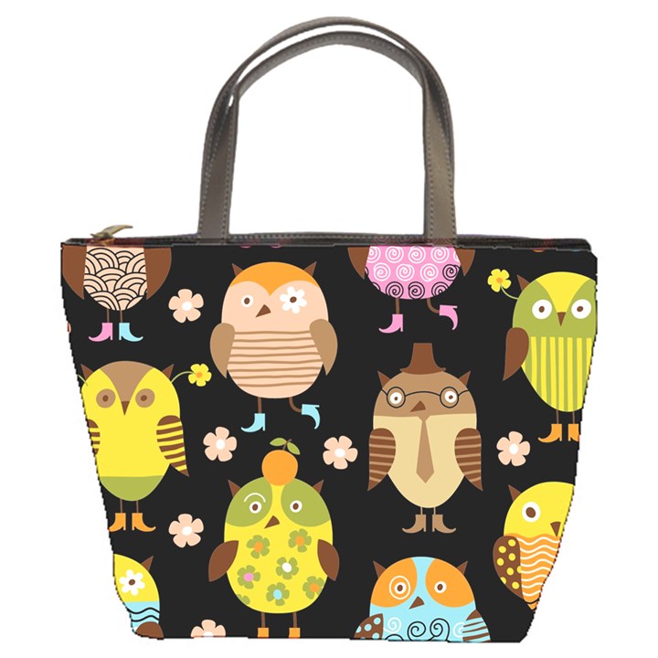 Cute Owls Pattern Bucket Bag