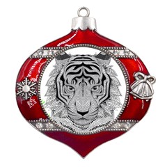 Tiger Head Metal Snowflake And Bell Red Ornament by Ket1n9