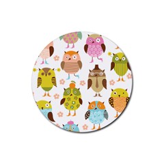 Cute Owls Pattern Rubber Round Coaster (4 pack)