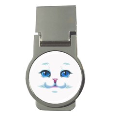 Cute White Cat Blue Eyes Face Money Clips (round)  by Ket1n9