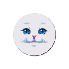 Cute White Cat Blue Eyes Face Rubber Coaster (round) by Ket1n9