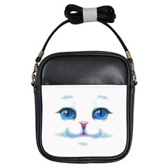 Cute White Cat Blue Eyes Face Girls Sling Bag by Ket1n9