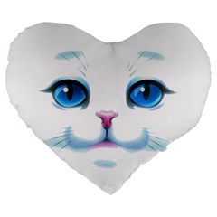 Cute White Cat Blue Eyes Face Large 19  Premium Flano Heart Shape Cushions by Ket1n9