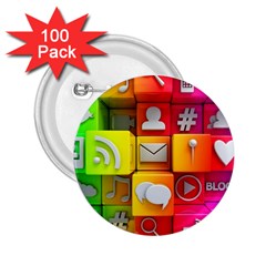 Colorful 3d Social Media 2 25  Buttons (100 Pack)  by Ket1n9