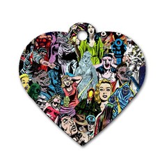 Vintage Horror Collage Pattern Dog Tag Heart (one Side) by Ket1n9