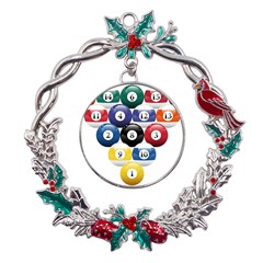 Racked Billiard Pool Balls Metal X mas Wreath Holly leaf Ornament