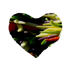 Bright Peppers Standard 16  Premium Flano Heart Shape Cushions by Ket1n9