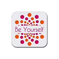 Be Yourself Pink Orange Dots Circular Rubber Coaster (square) by Ket1n9