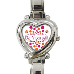 Be Yourself Pink Orange Dots Circular Heart Italian Charm Watch by Ket1n9