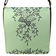 Illustration Of Butterflies And Flowers Ornament On Green Background Flap Closure Messenger Bag (s) by Ket1n9