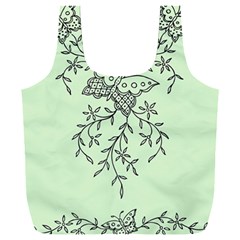 Illustration Of Butterflies And Flowers Ornament On Green Background Full Print Recycle Bag (xxl) by Ket1n9