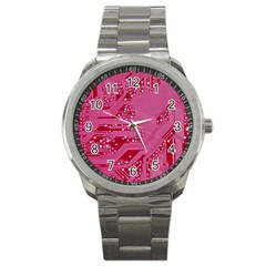 Pink Circuit Pattern Sport Metal Watch by Ket1n9