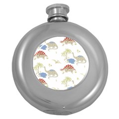 Dinosaur Art Pattern Round Hip Flask (5 Oz)