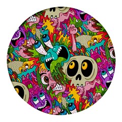 Crazy Illustrations & Funky Monster Pattern Round Glass Fridge Magnet (4 Pack) by Ket1n9