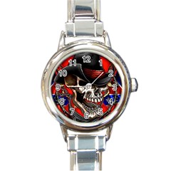 Confederate Flag Usa America United States Csa Civil War Rebel Dixie Military Poster Skull Round Italian Charm Watch by Ket1n9