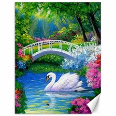 Swan Bird Spring Flowers Trees Lake Pond Landscape Original Aceo Painting Art Canvas 12  X 16  by Ket1n9